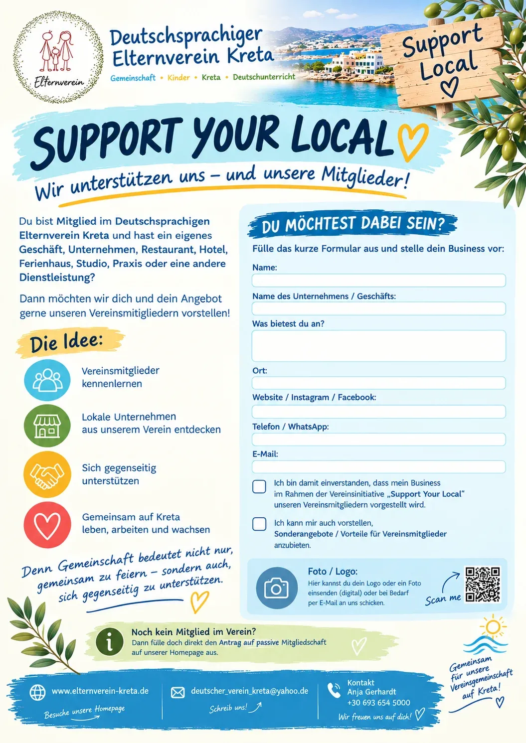 Flyer "Support your local": Vereinsmitglieder stellen ihr lokales Unternehmen vor.